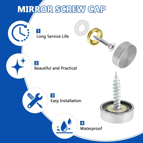 Stainless Steel Screw Cover Caps Set 24 Pieces 0.63 Inch Diameter 16mm Mirror Screw Caps Decorative Covers for Furniture Installation Features