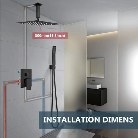 Ceiling Mount Shower System With Rain Shower Head And Handheld Spray for Luxe Spa Experience installation display