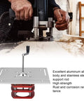 Heavy Duty Router Lift Plunge Base Fully Adjustable Metal Table Insert Plate Fits 64mm To 66mm Router Motors shown in use during woodworking.