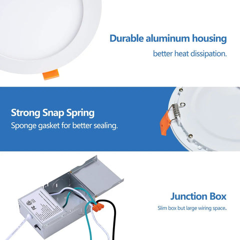 4 Inch LED Recessed Lighting Kit Canless Pot Wafer Lights Dimmable With 3000K 4000K 5000K Selectable Color Temperature 9W 120V IC Wet Rated ETL Six Pack