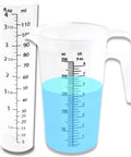 All In One Measuring Set With 4oz Graduated Cylinder And 8oz Measuring Pitcher In Heat And Chemical Resistant Polypropylene For Chemicals Oil Pool Lawn Care And Home Brew With Clear US Fluid Ounce And Milliliter Readings. 4oz cylinder and 8oz pitcher shown with liquid