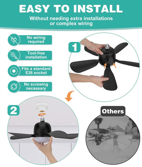 Socket Fan Light 20 Inch Ceiling Fan With Lights, 5 Speed, E26 E27 Base, installation instructions illustration