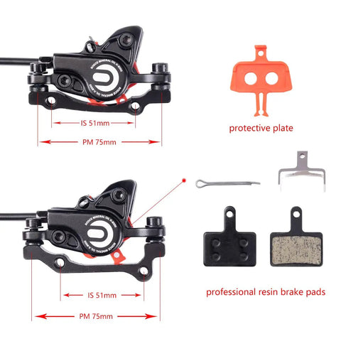 MTB Hydraulic Disc Brakes Set For Mountain Bikes, Left Front Right Rear Design, including calipers and brake pads