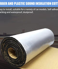 Premium Automotive Sound Deadening Mat 197 Mil Thick Waterproof Nbr Foam For Ultimate Heat Insulation And Vibration Dampening Road Noise Slayer rolled up on a surface.