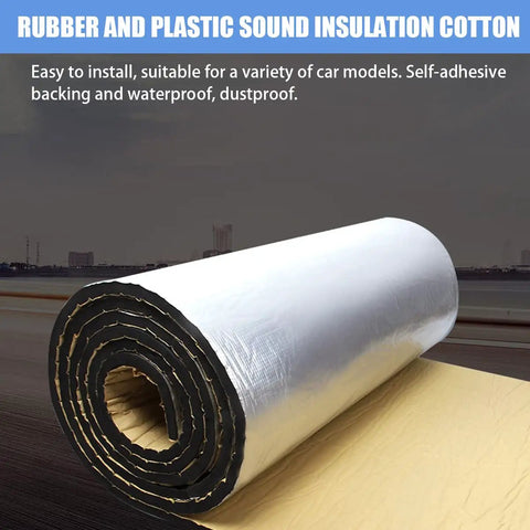 Premium Automotive Sound Deadening Mat 197 Mil Thick Waterproof Nbr Foam For Ultimate Heat Insulation And Vibration Dampening Road Noise Slayer rolled up on a surface.