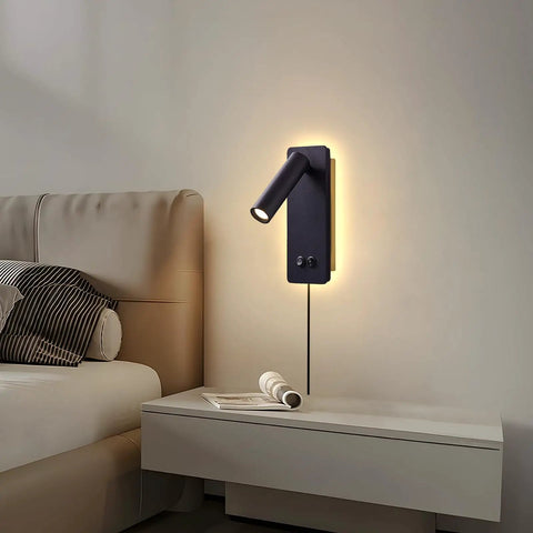 LED Reading Wall Light For Bedroom With Backlight Night Lamp Plug In Adjustable Wall Sconce 3000K Warm White Black Finish