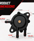 Top Shelf Precision Fuel Pump For Lawn Mower Engine Rolls Smooth Oem compatible unit dimensions with fuel outlet and inlet.
