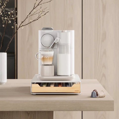 Bamboo PodStash Coffee Pod Storage Drawer Holder For Nespresso Pods 60 Pod Capacity White Modern Countertop Organizer That Declutters Your Coffee Corner And Keeps Everything In Reach