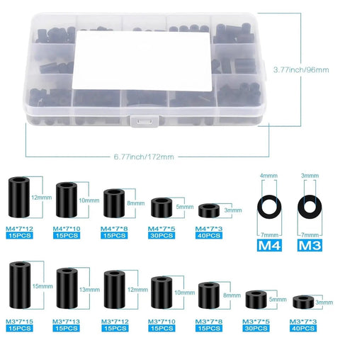 260 Piece Nylon Spacer Kit M3 M4 Round Spacers For Electrical Outlets Switches And DIY Projects Durable Screw Sleeves With Multi Size Inner Diameters For Precise Stable Recessed Installations; assorted nylon spacers in case