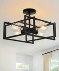 Black Farmhouse Semi Flush Mount Ceiling Light Fixture With Four Lights Rustic Industrial Metal Rectangle Ceiling Lamp