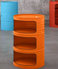 Built Tough Thickened Steel Drum Rack For Heavy Duty Oil Barrel Storage With Non Slip Pads And Reinforced Frame, orange color with three tiers.