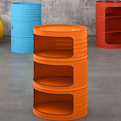 Built Tough Thickened Steel Drum Rack For Heavy Duty Oil Barrel Storage With Non Slip Pads And Reinforced Frame, orange color with three tiers.