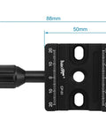 Arca Swiss Compatible 50mm Screw Knob Clamp Adapter for Quick Release Plates Fits Camera Tripod Ball Heads and Monopods Captive Knob With Safety Stop Grooves M6 Mount and Three Eighths Inch Threaded Hole for Versatile Rig, 88mm aluminum clamp
