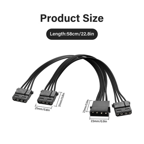 Molex Splitter Power Cable LP4 4 Pin Male To 3 4 Pin Female Y Cable For IDE Hard Drives And CD DVD Drives, PSU Power Extension, Copper Conductors, Durable IDE Peripheral Connector, 58cm length