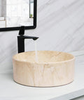 16 Inch Marbled Round Vessel Sink With Pop Up Drain For Bathroom Ceramic Above Counter Countertop Sink Large Dope Modern European Style With Sleek Shine And Rich Marble Look