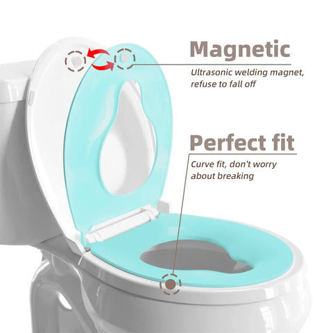 All In One Potty Training Toilet Seat With Built In Toddler Seat Slow Close Magnetic Hinge Fits Adults And Kids Round Heavy Duty Aqua Blue