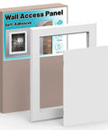 Quick Peel Stick Access Panel Four By Seven Inches Slick Heavy Duty Abs Drywall Cover shown with packaging for easy installation.