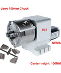 4 Jaw 100mm Chuck connected to NEMA23 stepper motor for Built Tough For Serious Fab Work This Precision CNC 4th Axis Rotary Table.