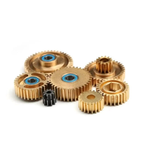 Gear Synchronizer Set For 1 To 14 Scale RC Tractor Trailer Trucks Upgrade Special Material For Beefed Up Torque Transfer And Seamless Power Between Motor And Transmission gold gears with blue bearings