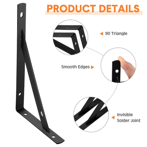 40 Pack Heavy Duty Shelf Brackets Built Tough Bulk Metal Floating Shelving Support Wall Mounted 90 Degree L Brackets For Garage With Hardware Black 8 Inch showing smooth edges and invisible solder joints