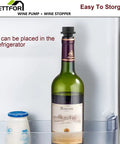 Wine Saver Vacuum Pump Kit With Four Silicone Stoppers Keeps Opened Wine Fresh For Up To Seven Days in refrigerator.
