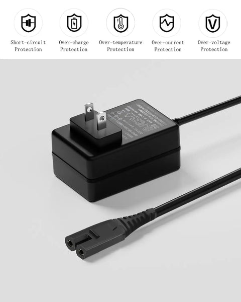 Replacement Power Cord And AC Adapter For Pool Blaster And Water Tech Models with safety features, side view of plug and cord