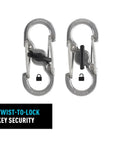 Bigfoot Locker Key Rack with five locking S Biners and stainless steel carabiner chain, twist-to-lock key security feature.