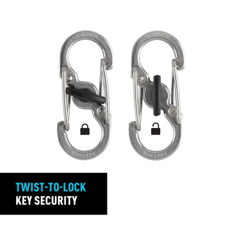 Bigfoot Locker Key Rack with five locking S Biners and stainless steel carabiner chain, twist-to-lock key security feature.