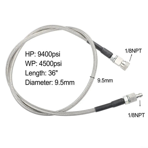 High Pressure Air Hpa Stainless Steel Hose 4500 Psi Rated For Heavy Duty Fill Station Use, 36 inch, 1/8 NPT fittings