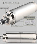 Powerful Water Cooled CNC Spindle Motor 5.5KW 380V 11A 24000 RPM With ER25 Chuck And 4 Hole Aerial Plug 120mm Diameter top and side view