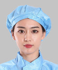 Close-up of woman wearing No Sweat Antistatic Work Caps Featuring Ventilated Mesh Window Durable Dust Proof Headgear.