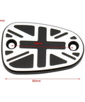 Triumph Motorcycle Brake Reservoir Cap CNC Aluminum Anodized Oil Fluid Cap For Bonneville T100 T120 2016 And Up Thruxton 1200 2016 No Fuss Upgrade Today, Union Jack design, 80mm x 54mm dimensions, black and silver finish.