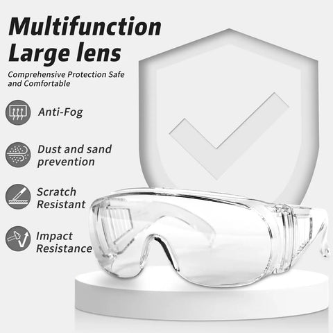 12 Pack Over Eyeglasses Safety Goggles With Anti Fog And Scratch Resistant Lenses ANSI Z87.1 with large lens illustration