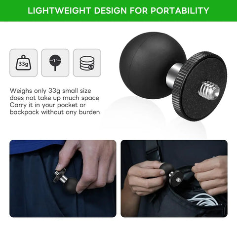 1 Inch Ball Head Mount Adapter with One Quarter Inch Twenty Threaded Stud for Action Cameras and Phone Mounts, Compatible with RAM Mount B Socket Arm, Ideal for Motorcycle Riding, Sports Photography, Dope Aluminum Build with Lifetime Warranty. lightweight 33g aluminum 1/4-20 ball mount