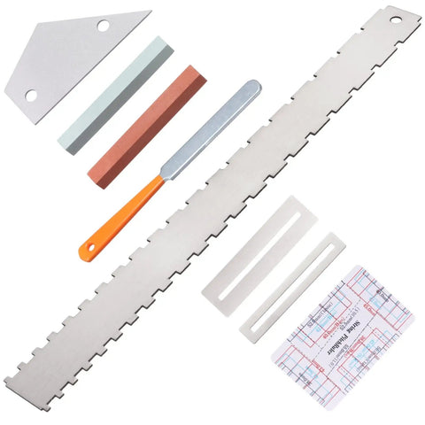 8 Piece Guitar Neck Straight Edge Kit with Notched Straight Edge, Fret Rocker, and Tools for Electric Guitar and Bass Setup
