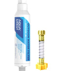 Inline Water Filter For Car Washing And Yard Cleaning, Reduces Hard Water Spots And Softens Water, shown with hose protector