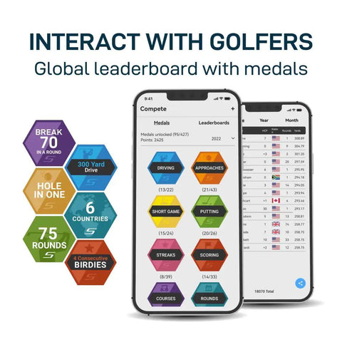 Golf GPS Watch Bundle With Smart Shot Tracking And Automatic Performance Tracking, leaderboard medals and scores on phone screen