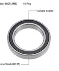 Front view of 6805-2RS deep groove ball bearing, chrome steel, double sealed, 25mm ID x 37mm OD