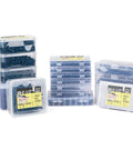 Pocket Hole Screws Size Eight By One And A Quarter Inch Five Hundred Pack Blue Exterior Wood Screws stacked in clear boxes