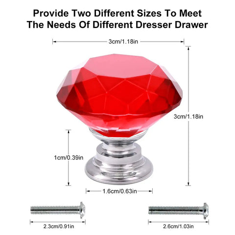 Fresh 10 Piece Clear Crystal Glass Cabinet Knobs With Sparkling Diamond Drawer Pulls And Slick Chrome Base For Kitchen Cupboard Wardrobe And Dresser Upgrades, red crystal knob with chrome base, 3cm size.