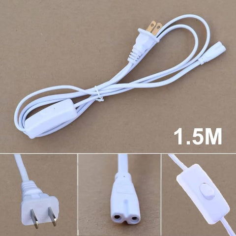 Two Pack T5 T8 Grow Light Power Cord With On Off Switch Five Foot US Plug Extension Cable shown with switch and plug details