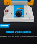 Industrial Strength Bench Buffer And Jewelry Polisher With Variable Speed Drive 320W Motor showing speed control dial for 800 to 10000 RPM.
