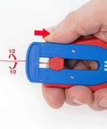 Hand using Precision Wire Stripper S Built For Righties And Lefties With Infinitely Adjustable Stripping Range 0.12 mm to 0.8 mm