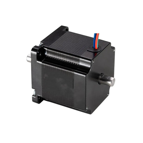 NEMA 23 Stepper Motor 1.3N.m Torque, 4A 2 Phase 4 Wire, 57x57mm Frame, 55mm Body, 8mm Dual Shaft, Beast Torque For CNC And 3D Printer Drives, Precise 1.8 Degree Step, Great For Automation Projects. Black metal NEMA 23 stepper motor with dual shaft