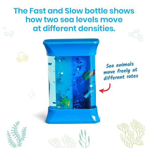Ocean Sensory Bottles Fidget Toys For Kids 3 To 5 showing sea animals moving at different densities in Fast & Slow bottle