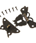 Old School Antique Butterfly Box Hasp Lock with Screws 50x43mm, vintage iron latch for jewelry box, hinged open view