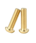 Tough As Nails Brass Machine Screws M4 Four Millimeter Round Head Cross Drive Fasteners For Stubborn DIY And Electrical Mods 35mm showing two shiny brass screws.
