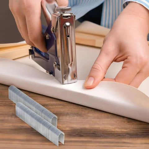 Hella Tough F25 Pneumatic Nailer Staples With 1000 Count U Shaped Brad Nails High Carbon Steel Construction used for fastening fabric.