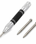 5 Inch Automatic Center Punch With 2 Spare Tips Adjustable Tension Spring Steel Marking Tool and tips on a white background.
