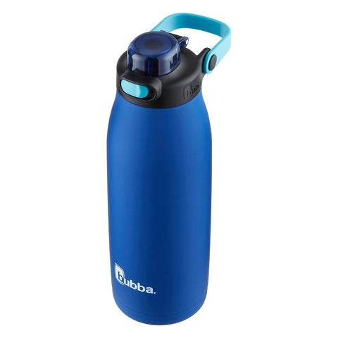 32 Oz Cobalt Rubberized Stainless Steel Water Bottle With Push Button Chug Lid Leakproof Seal Vacuum Insulated